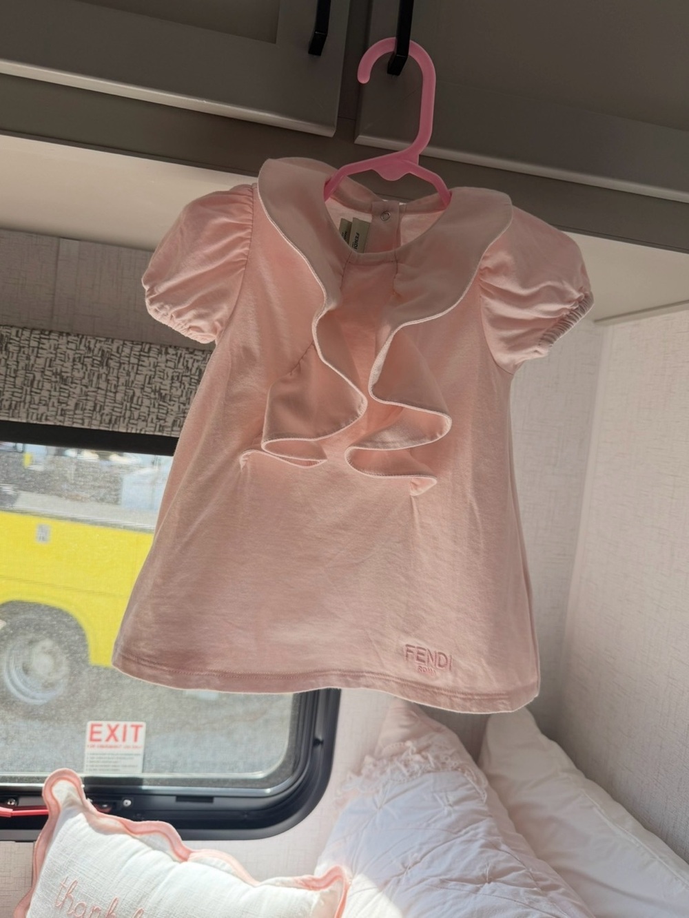 Fendi Light Pink Ruffle-Collar baby girls dress